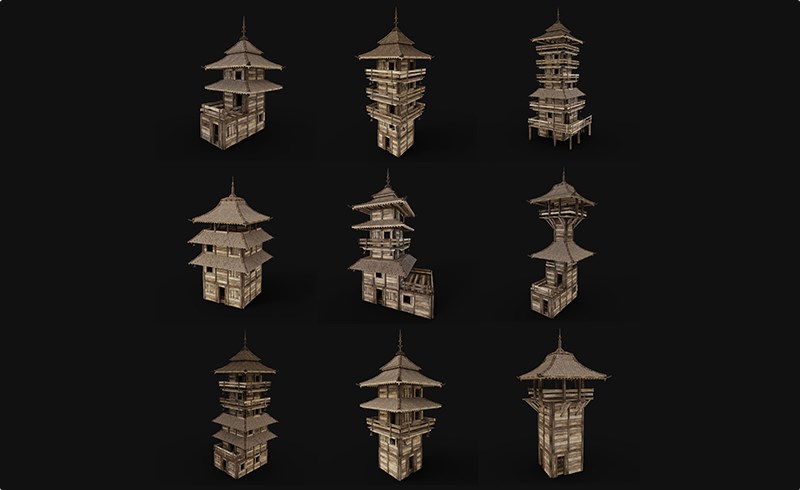 模型资产 – 日本封建道场瞭望塔 FEUDAL JAPAN CHINESE TOWER DOJO WATCHTOWER SAMURAI NINJA PACK AAA