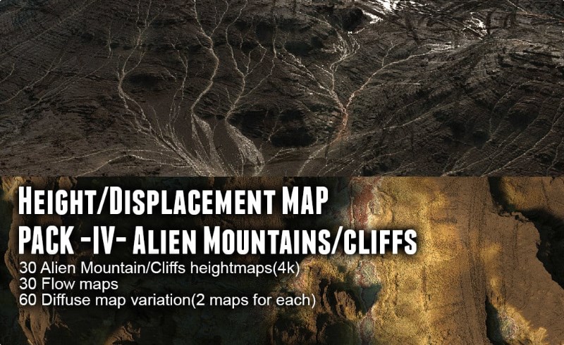 写实山脉悬崖 Height/Displacement map pack IV Alien Mountains/Cliffs