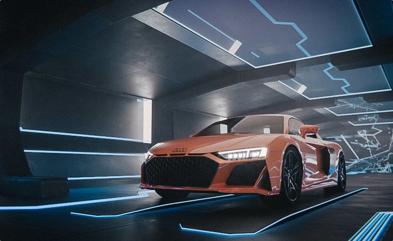 模型资产 – 奥迪汽车隧道展厅场景 Low poly Audi R8 Car Exposition