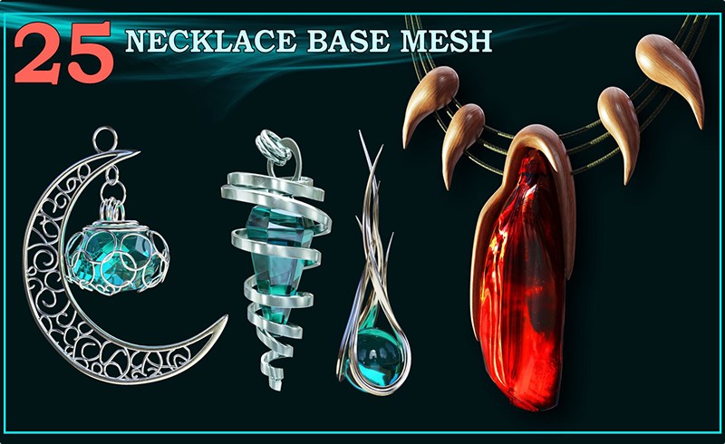 模型资产 – 25 组项链吊坠基础模型 25 Necklace / Amulet Base Mesh – VOL 03