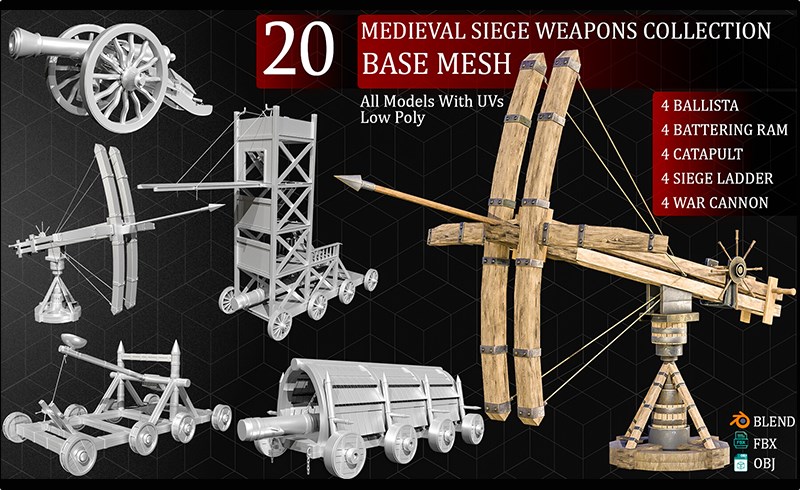 模型资产 – 中世纪攻城武器 medieval siege weapons collection