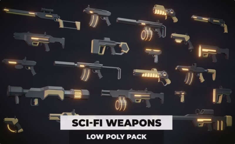 模型资产 – 风格化科幻武器 Sci-Fi Weapons Low Poly Pack