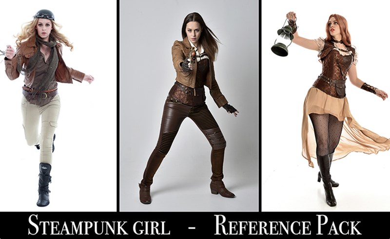 150 张蒸汽朋克女孩动态姿势 Steampunk Girl – Reference Pack