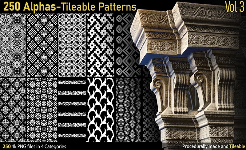 250 种可平铺无缝图案 250 Alphas-Tileable Patterns-Vol3