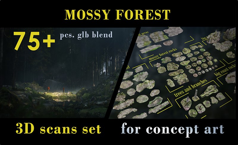 模型资产 – 苔藓斯堪的纳维亚森林扫描模型 Mossy Scandinavian Forest 3D scans