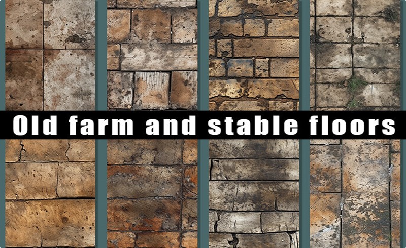 8 组无缝砖块地板纹理 8 Tileable Seamless Old Farm and Stable Floor Textures