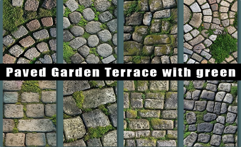 8 组无缝铺砌花园小径 8 Tileable Seamless Paved Garden Path or Terrace with Green Textures