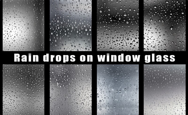 8 组可平铺无缝玻璃雨滴纹理 8 Tileable Seamless Window Glass Raindrops on grey background