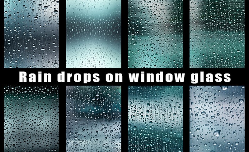 8 组可平铺无缝雨滴纹理 8 Tileable Seamless Window Glass Raindrops Textures