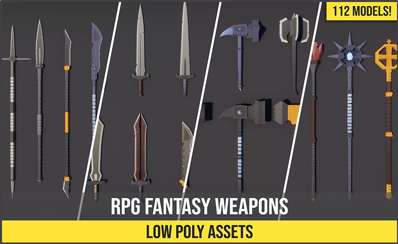 Unity资产 – 游戏奇幻武器资产包 Low Poly RPG Fantasy Weapons