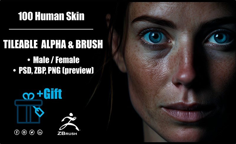 角色写实皮肤纹理套件 Human Skin Kit (Tileable Alpha and Brush)