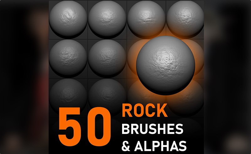 Zbrush笔刷 – 50 组高质量岩石笔刷 50 High Quality Rock Alphas & Brushes