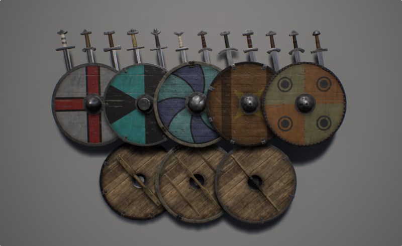 【UE4/5】维京盾牌和剑 Modular Viking Shields and Swords