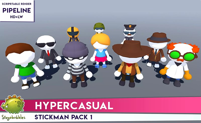 Unity角色 – 休闲火柴人角色 HYPERCASUAL – Stickman Pack 1