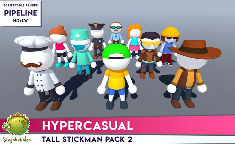 Unity角色 – 高个子火柴人角色 HYPERCASUAL – Tall Stickman Pack 2