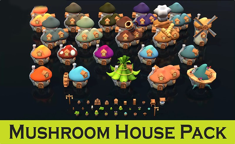 Unity资产 – 游戏蘑菇房屋 Mushroom House Pack