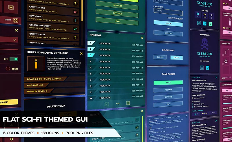 Unity资产 – 科幻GUI主题套件 Scifi / Modern flat themed GUI / UI kit