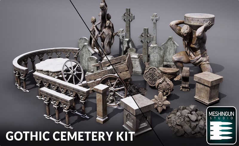 【UE5】哥特式墓地资产 Gothic Cemetery Pack