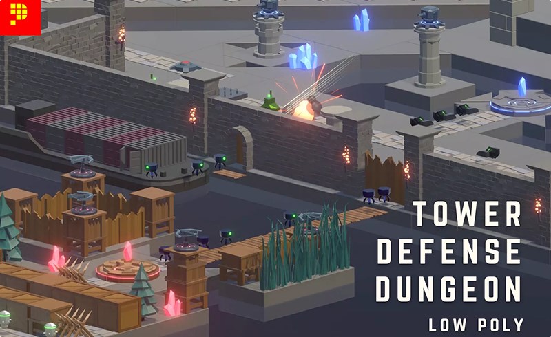 Unity资产 – 风格化塔防游戏资产包 Tower Defense – Dungeon – Low Poly 3D Modular Art