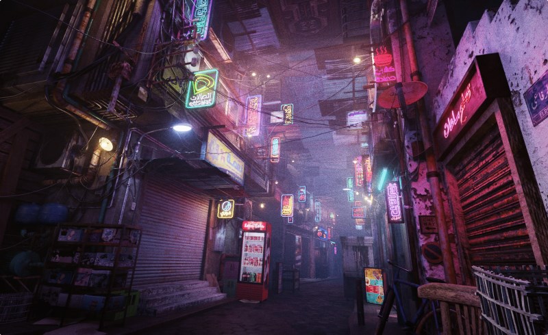 模型资产 – 开罗市赛博朋克霓虹灯街道 Cairo City Cyberpunk Streets – Animated Neon Signs