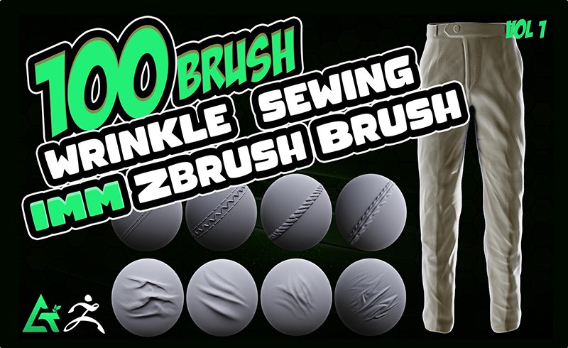 Zbrush笔刷 – 100 种织物接缝褶皱笔刷 Fabric Brushes – Tension , Seam , Compression Folds , Stitches