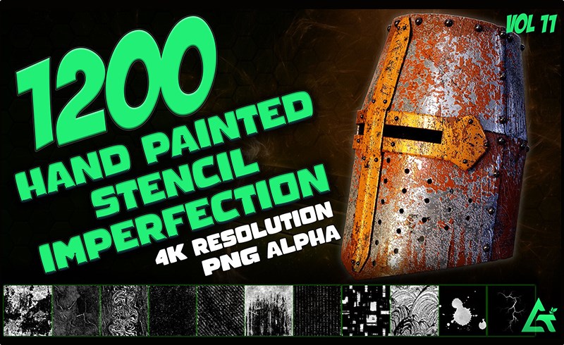 1200 张手绘无缝瑕疵贴图纹理 1200 Hand Painted Alpha Seamless and Tileable Stencil Imperfections – Vol 11