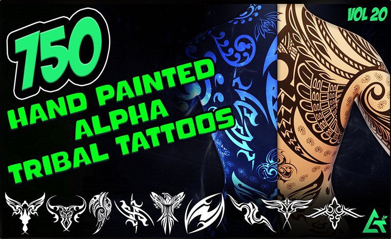 750 张手绘涂鸦部落纹身贴图包 750 Hand Painted Alpha Tribal Tattoos (MEGA Pack) – Vol 20