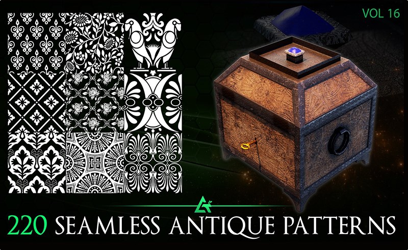 220 张复古无缝图案纹理 220 Alpha Seamless Antique Patterns (MEGA Pack) – Vol 16