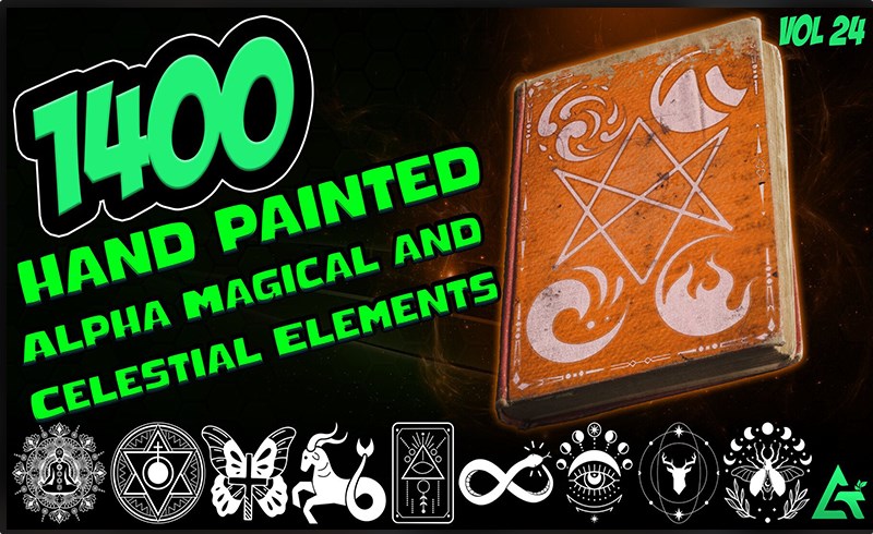 1400 张手绘贴花天体符号和元素 1400 Hand Painted Alpha Magical & Celestial Signs and Elements (MEGA Pack) – Vol 24