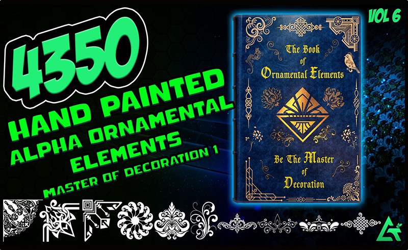 4350 张装饰图案元素 4350 Hand Painted Alpha Ornamental Elements (MEGA Pack) – Vol 6