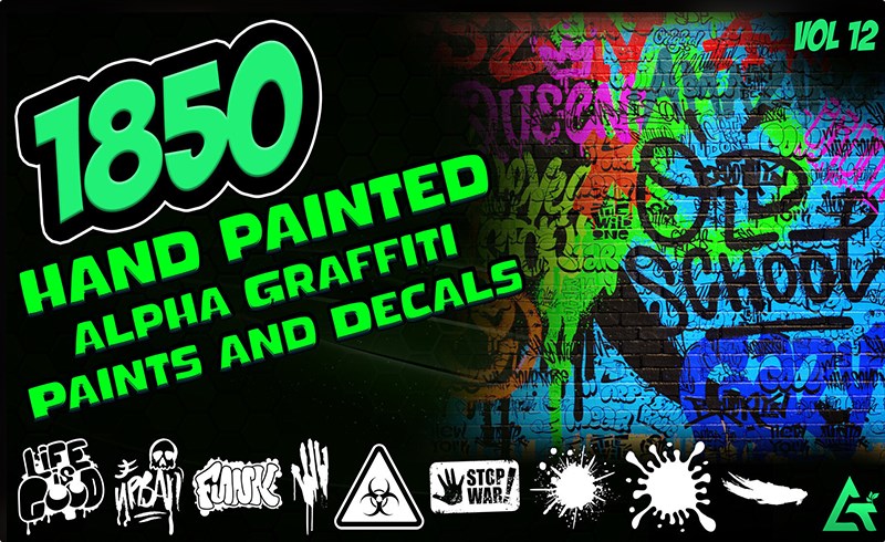 1850 张手绘涂鸦油漆贴花 1850 Hand Painted Alpha Graffiti, Paints & Decals (MEGA Pack) – Vol 12