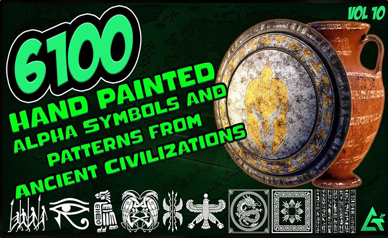 6100 张手绘古代文明部落符号图案 Hand Painted Alpha Symbols and Patterns from Ancient Civilizations- Vol 10