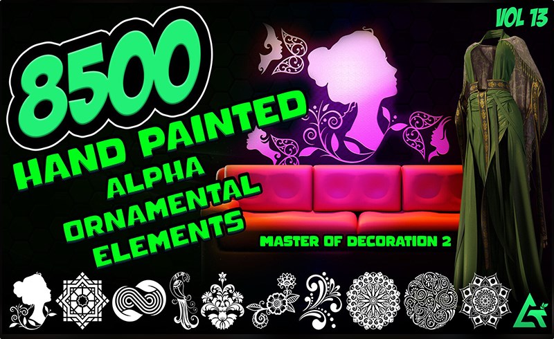 8500 张手绘涂鸦装饰图案元素 8500 Hand Painted Alpha Ornamental Elements – MEGA Pack – Vol 13