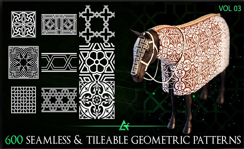 600 张无缝贴图几何装饰图案和边框纹理 Seamless and Tileable Geometric Ornamental Alpha Patterns and Borders – Vol 3