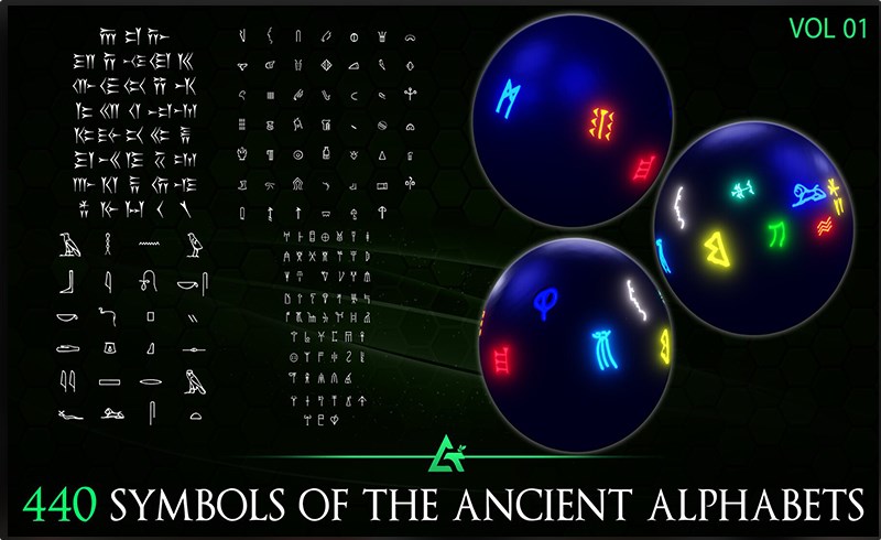 440 个世界上古老字母符号图案 440 Alpha Symbols from The Oldest Alphabets in the World  – Vol 1