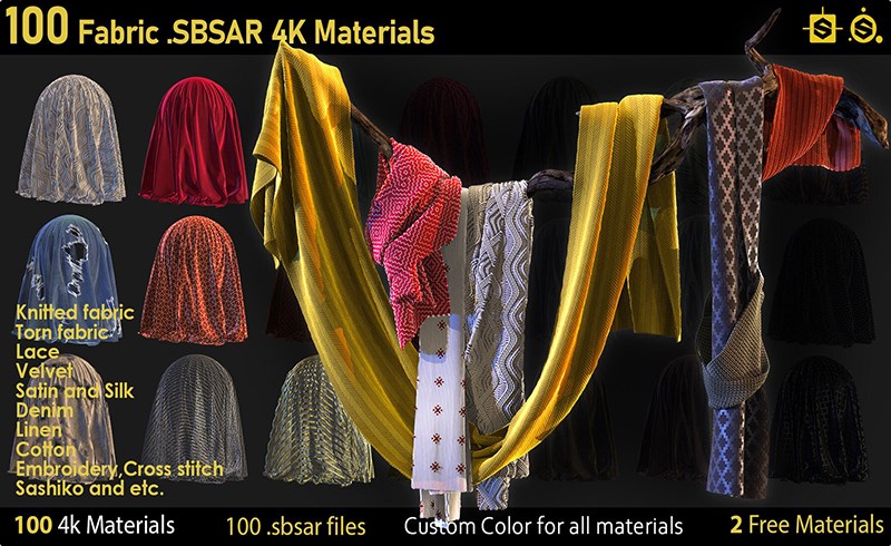 100 种织物智能材质 100 Fabric Materials-sbsar-4k-custom colors