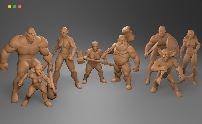 模型资产 – 风格化幻想人物角色模型 Stylized Fantasy Characters Basemesh Pack