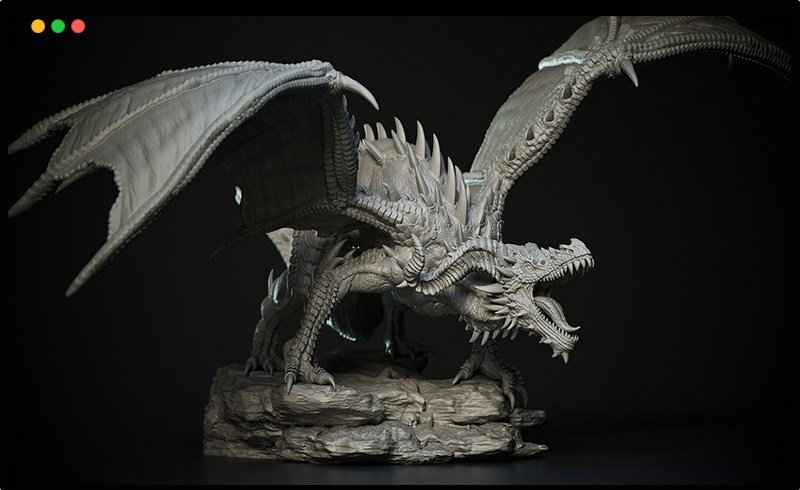 模型资产 – 幼年红龙打印模型 Young Red Dragon – 120mm Miniature STL