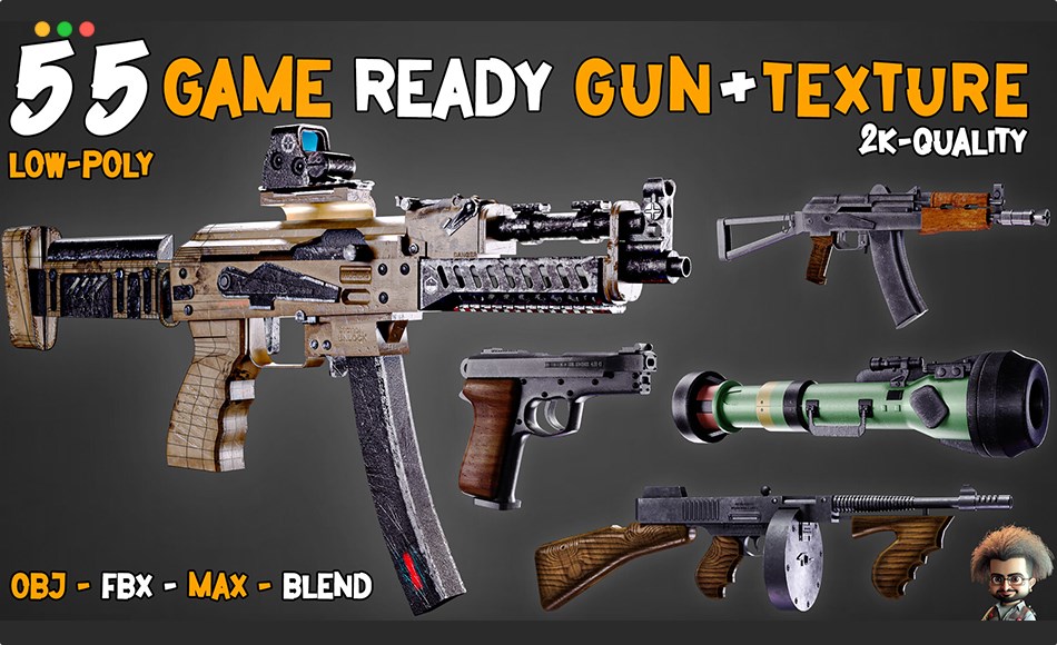 模型资产 – 游戏3D模型枪 + 纹理 Professional Game-Ready Guns + Texture