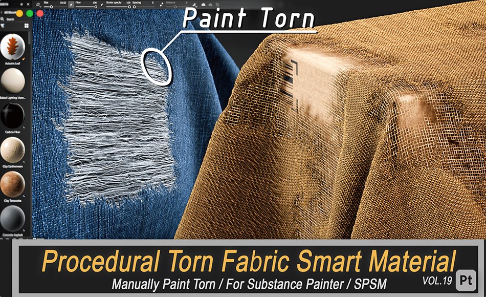 SP材质 – 程序化撕裂材质 Procedural Torn Fabric Smart Material for Substance Painter – Fabric Tear Vol.19