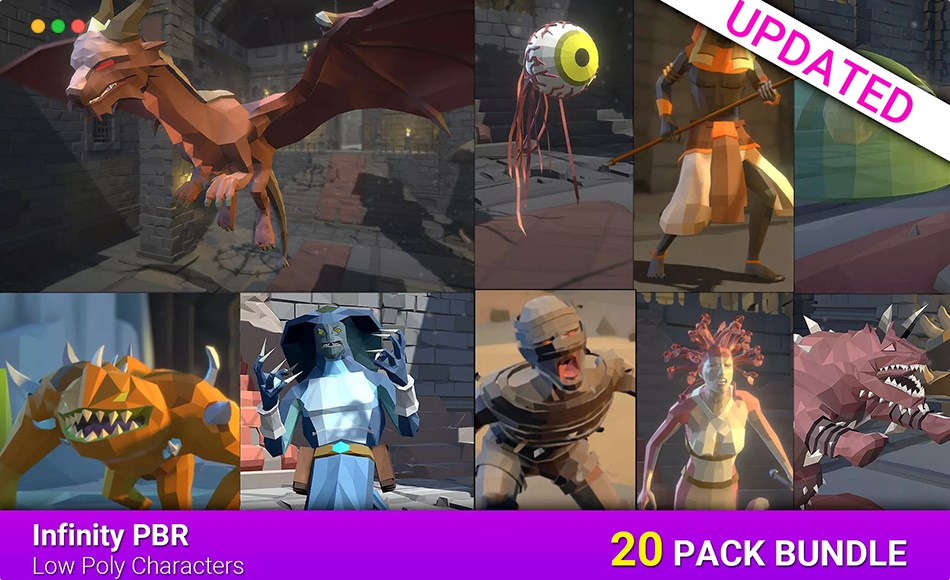 Unity角色 – 奇幻游戏角色 Low Poly Monster Bundle 1 – 20 Character Packs! – Fantasy RPG