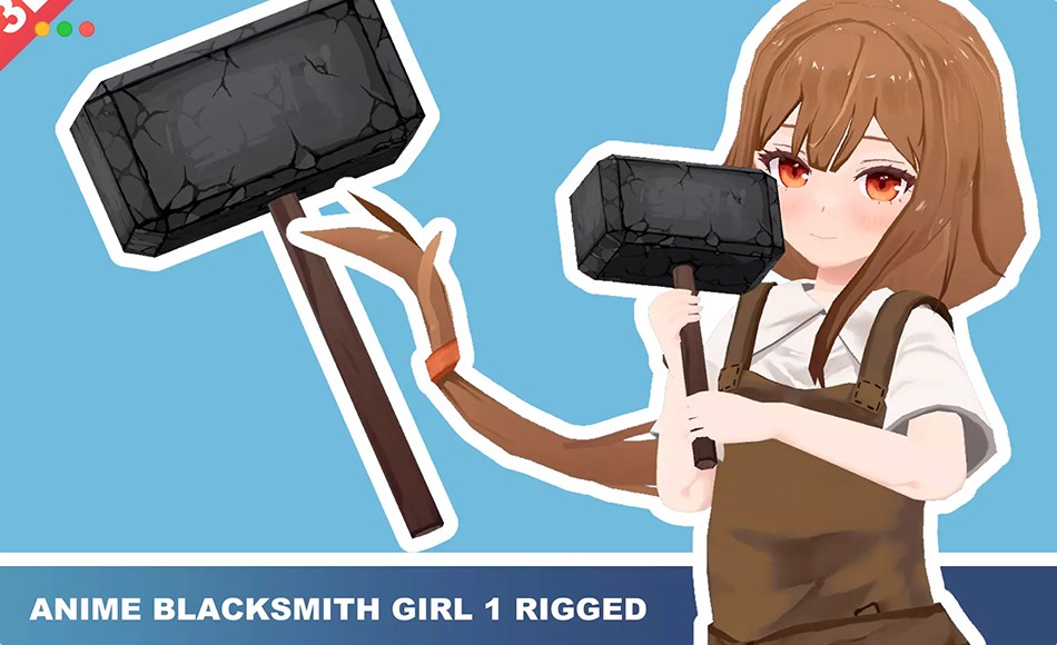 Unity角色 – 动漫卡通女孩 Anime Blacksmith Girl 1 Rigged 3D Model