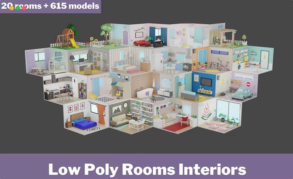 Unity资产 – 风格化房屋内饰 Low Poly Rooms Interior