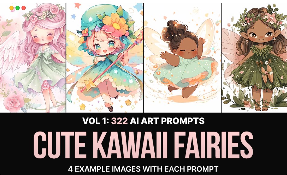 Ai 提示词可爱卡哇伊仙女 322 Midjourney Prompts for Cute Kawaii Fairies
