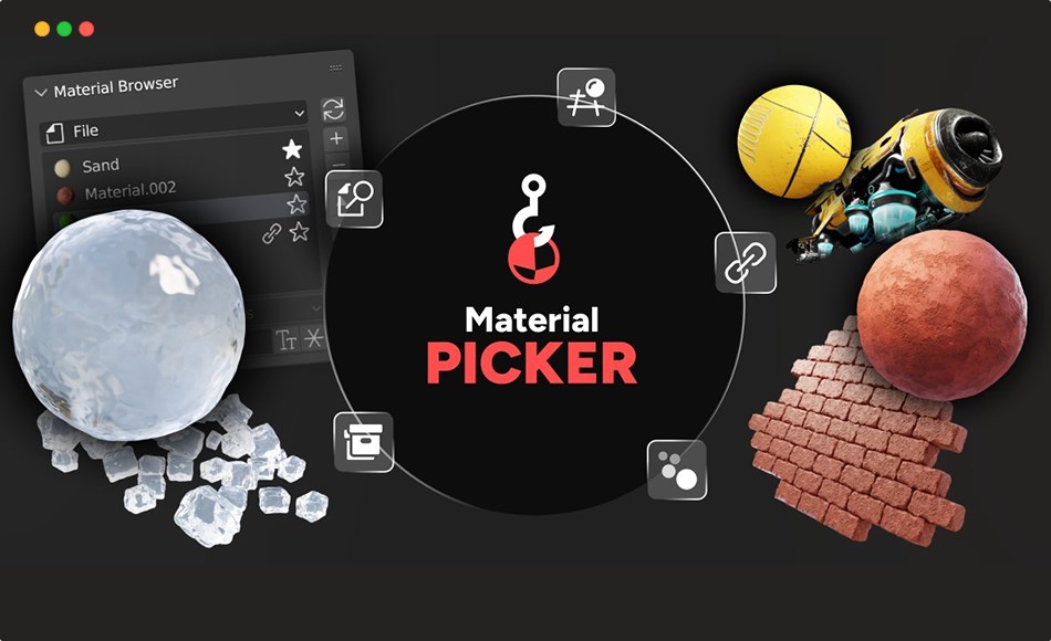 Blender插件 – 材质选择器 Material Picker – Select And Browse Materials
