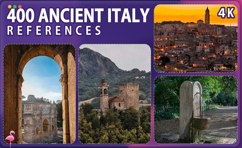 400 张古代意大利城市建筑参考图片 400 Ancient Italy Reference Pack – Vol 1