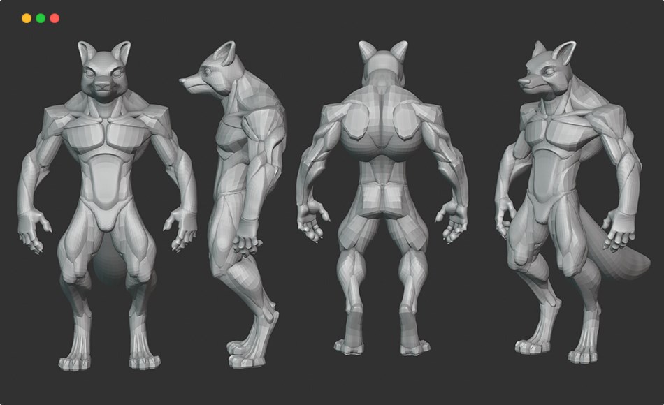 模型资产 – 风格化狼人角色基础模型 Stylized Creature Werewolf Blockout