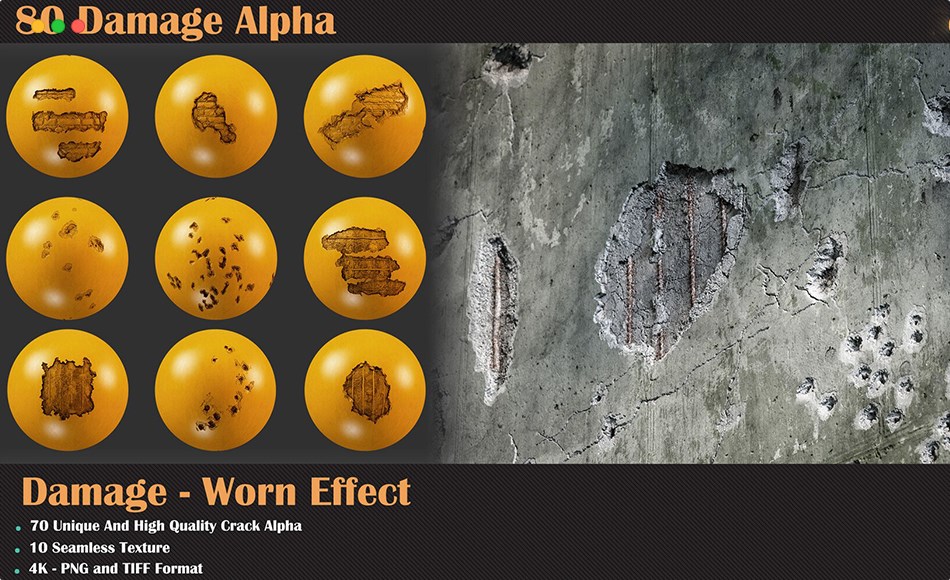 80 组破损孔洞纹理贴图 80 Damage Alpha – VOL 04