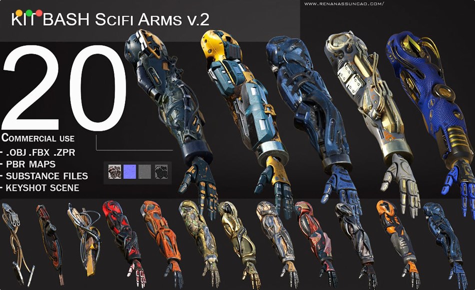 模型资产 – 20 种科幻风格手臂模型  20 Scifi Arms GameReady PBR Maps