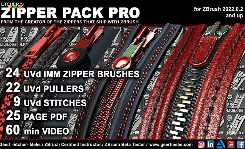 Zbrush笔刷 – 拉链笔刷 Zipper Pack Pro